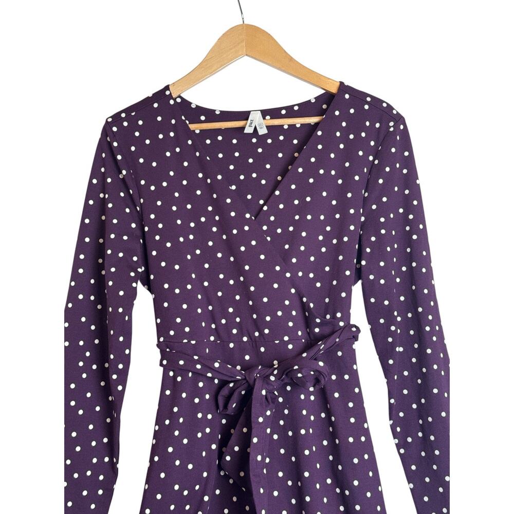 Pact Organic Cotton Surplice Dress XL Purple Polka Dot Tie Waist Midi - Picture 5 of 9